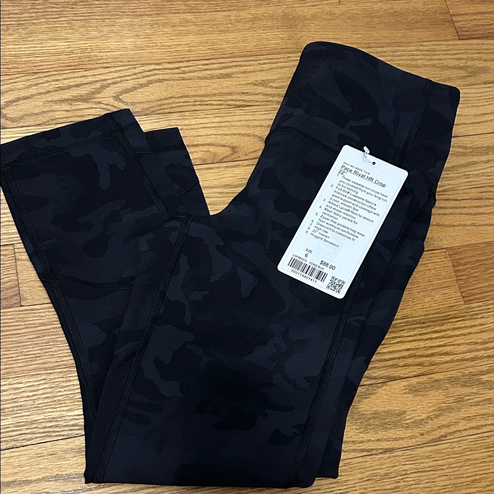 Lululemon Athletica Black Camouflage Pace Rival HR Crop